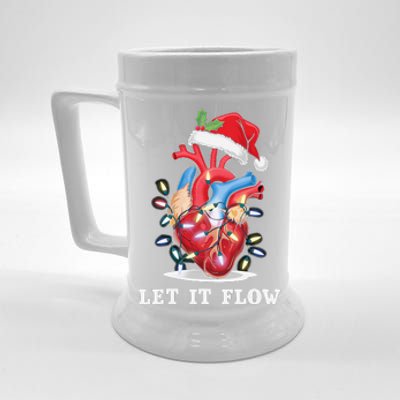 Funny Let It Flow Anatomy Heart Cardiac Nurse Santa Hat Xmas Beer Stein