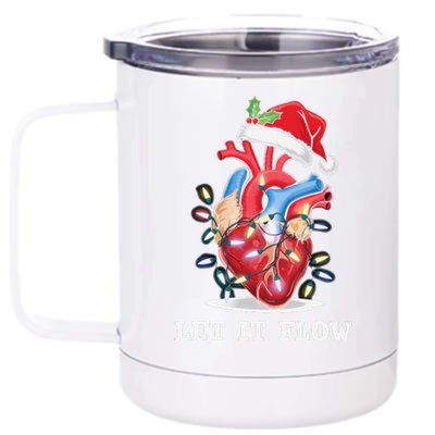 Funny Let It Flow Anatomy Heart Cardiac Nurse Santa Hat Xmas 12 oz Stainless Steel Tumbler Cup