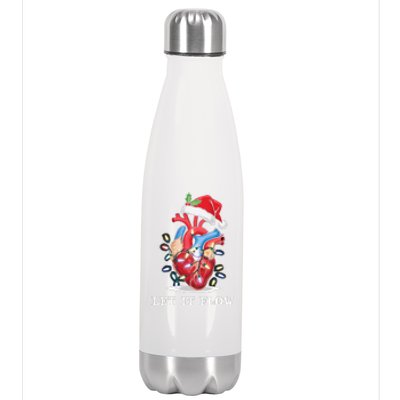 Funny Let It Flow Anatomy Heart Cardiac Nurse Santa Hat Xmas Stainless Steel Insulated Water Bottle