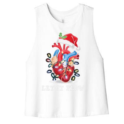 Funny Let It Flow Anatomy Heart Cardiac Nurse Santa Hat Xmas Women's Racerback Cropped Tank