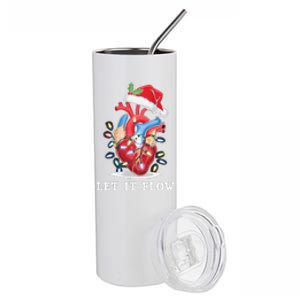 Funny Let It Flow Anatomy Heart Cardiac Nurse Santa Hat Xmas Stainless Steel Tumbler