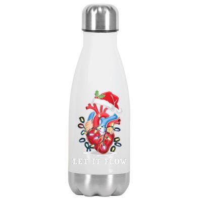 Funny Let It Flow Anatomy Heart Cardiac Nurse Santa Hat Xmas Stainless Steel Insulated Water Bottle