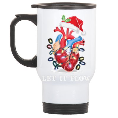 Funny Let It Flow Anatomy Heart Cardiac Nurse Santa Hat Xmas Stainless Steel Travel Mug