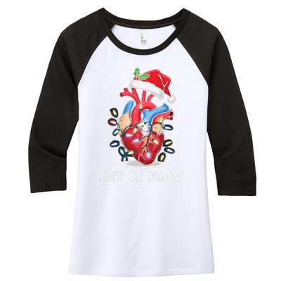 Funny Let It Flow Anatomy Heart Cardiac Nurse Santa Hat Xmas Women's Tri-Blend 3/4-Sleeve Raglan Shirt