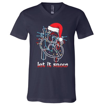 Funny Let It Flow Anatomy Heart Cardiac Nurse Santa Hat Xmas V-Neck T-Shirt