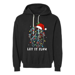 Funny Let It Flow Anatomy Heart Cardiac Nurse Santa Hat Xmas Garment-Dyed Fleece Hoodie