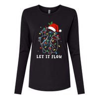 Funny Let It Flow Anatomy Heart Cardiac Nurse Santa Hat Xmas Womens Cotton Relaxed Long Sleeve T-Shirt