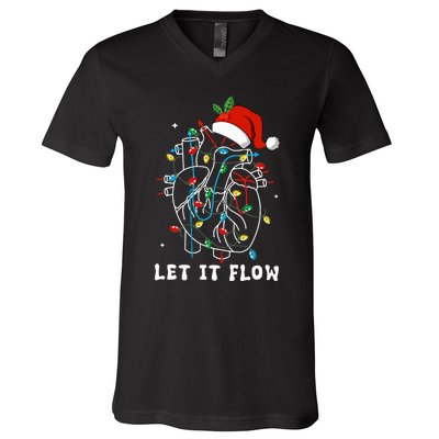 Funny Let It Flow Anatomy Heart Cardiac Nurse Santa Hat Xmas V-Neck T-Shirt