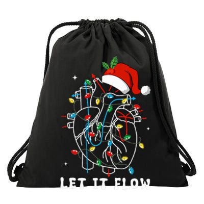 Funny Let It Flow Anatomy Heart Cardiac Nurse Santa Hat Xmas Drawstring Bag