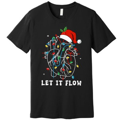 Funny Let It Flow Anatomy Heart Cardiac Nurse Santa Hat Xmas Premium T-Shirt