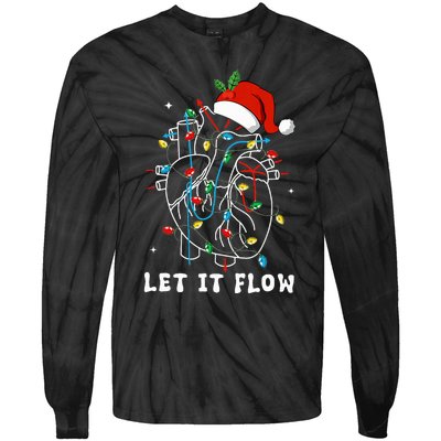 Funny Let It Flow Anatomy Heart Cardiac Nurse Santa Hat Xmas Tie-Dye Long Sleeve Shirt