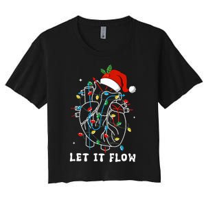 Funny Let It Flow Anatomy Heart Cardiac Nurse Santa Hat Xmas Women's Crop Top Tee