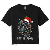 Funny Let It Flow Anatomy Heart Cardiac Nurse Santa Hat Xmas Women's Crop Top Tee