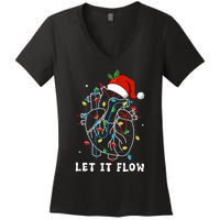 Funny Let It Flow Anatomy Heart Cardiac Nurse Santa Hat Xmas Women's V-Neck T-Shirt