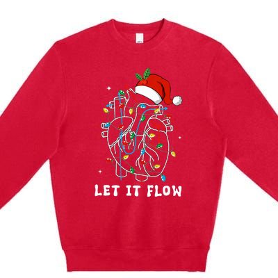 Funny Let It Flow Anatomy Heart Cardiac Nurse Santa Hat Xmas Premium Crewneck Sweatshirt