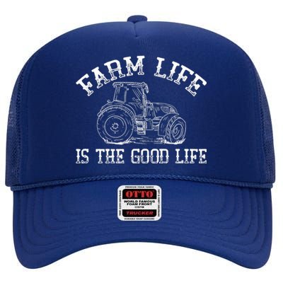 Farm Life Is The Good Life Farmer Tractor High Crown Mesh Back Trucker Hat