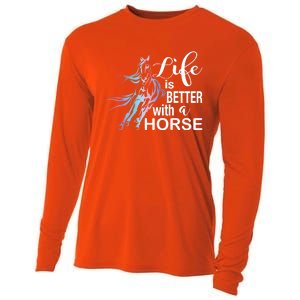 Funny Life Is Better With A Horse Gift Girls & Ladies Horses Gift Cooling Performance Long Sleeve Crew