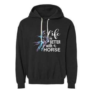 Funny Life Is Better With A Horse Gift Girls & Ladies Horses Gift Garment-Dyed Fleece Hoodie