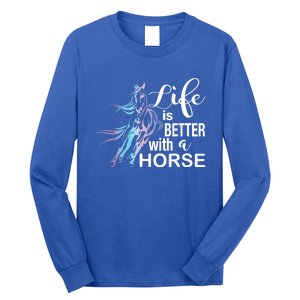 Funny Life Is Better With A Horse Gift Girls & Ladies Horses Gift Long Sleeve Shirt