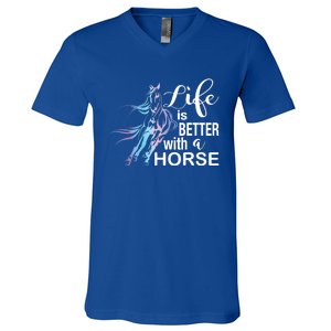 Funny Life Is Better With A Horse Gift Girls & Ladies Horses Gift V-Neck T-Shirt