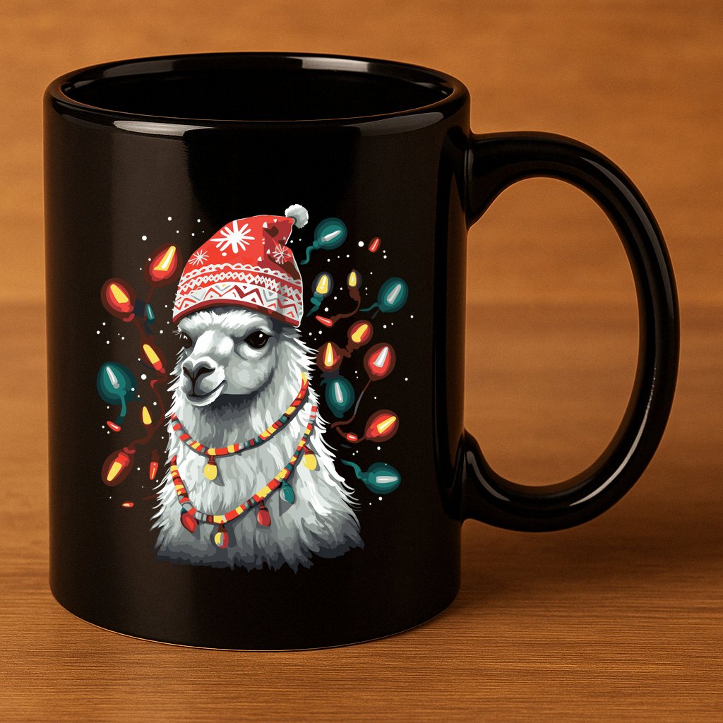 Festive Llama In Christmas Attire 11oz C Handle Ceramic Mug