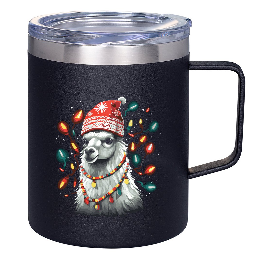 Festive Llama In Christmas Attire 12oz Stainless Steel Coffee Mug