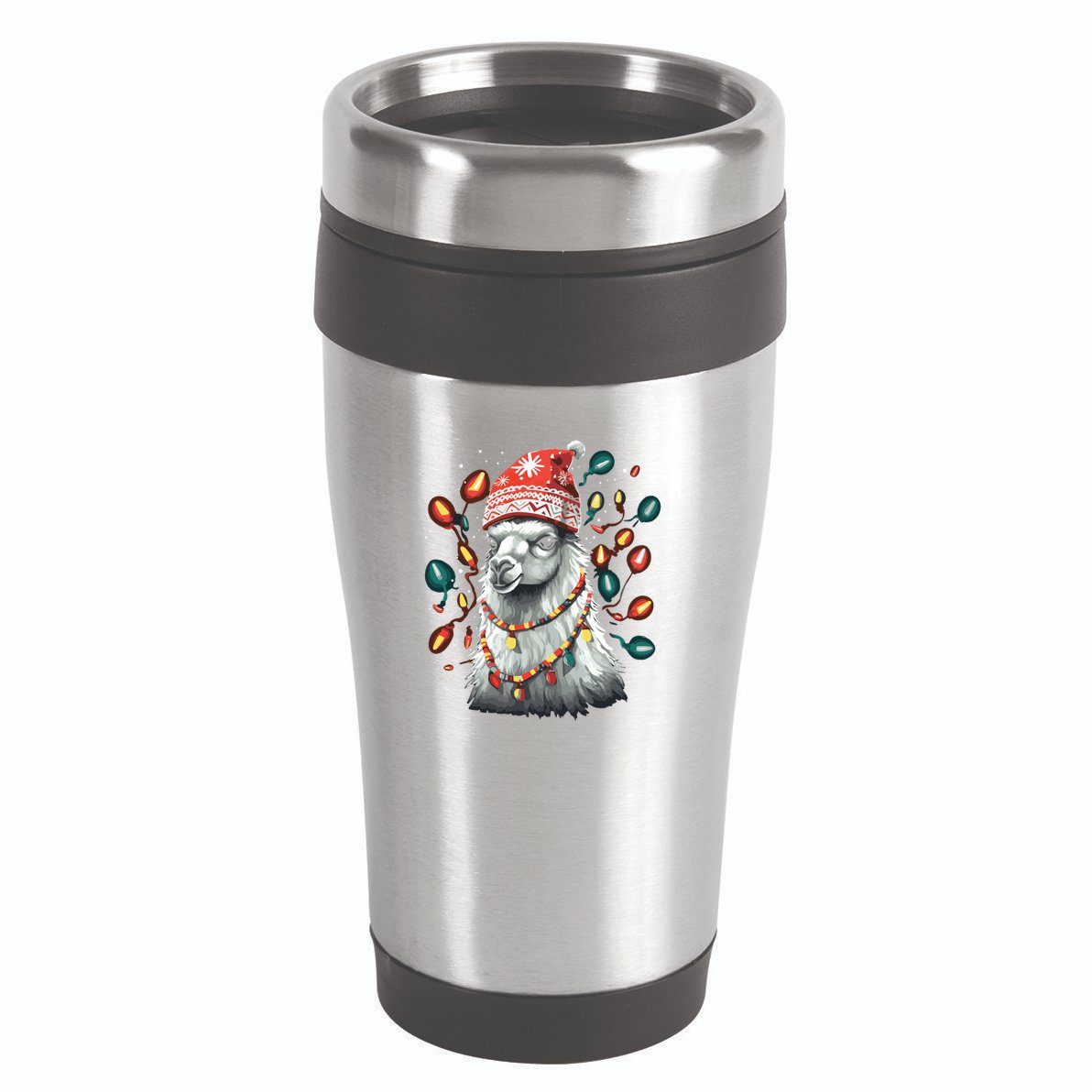Festive Llama In Christmas Attire 16oz Travel Tumbler