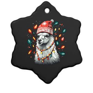 Festive Llama In Christmas Attire Ceramic Star Ornament