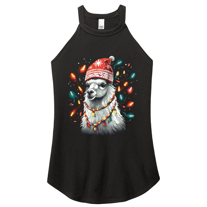 Festive Llama In Christmas Attire Women's Perfect Tri Rocker Tank