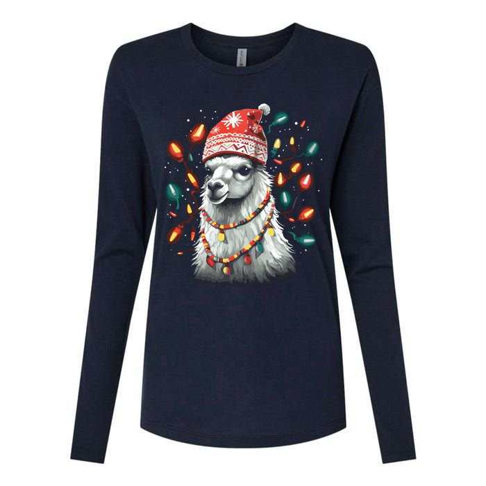 Festive Llama In Christmas Attire Womens Cotton Relaxed Long Sleeve T-Shirt