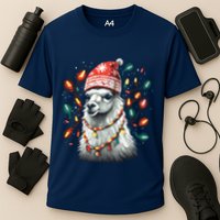 Festive Llama In Christmas Attire Performance Shirt