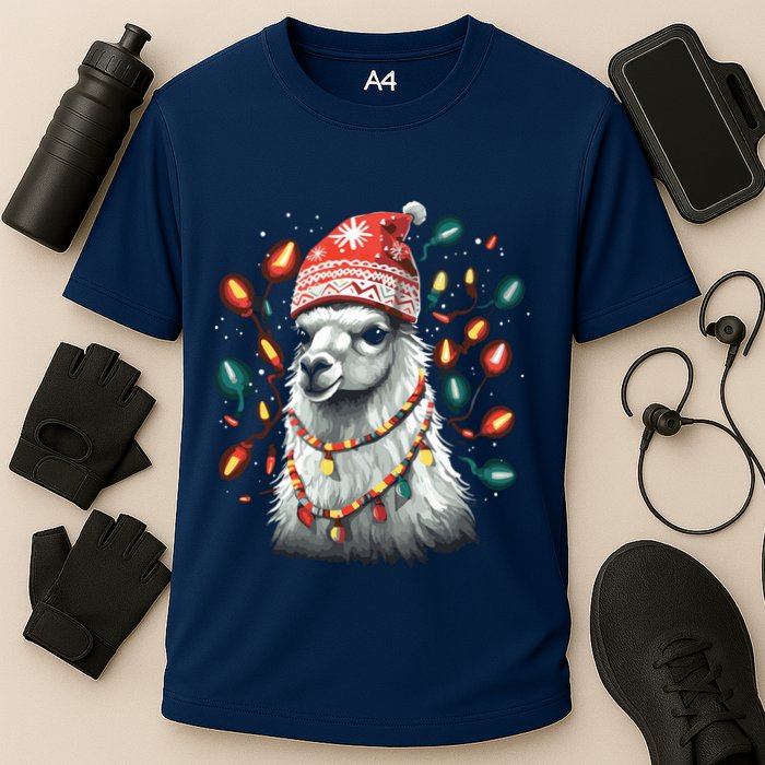 Festive Llama In Christmas Attire Performance Shirt