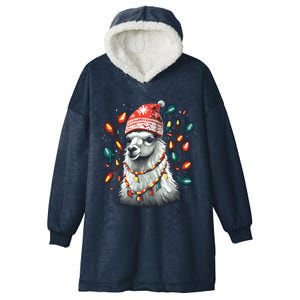 Festive Llama In Christmas Attire Hooded Wearable Blanket