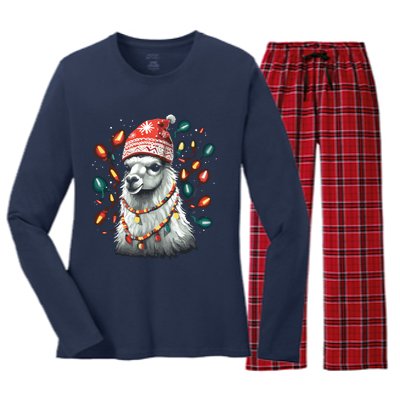 Festive Llama In Christmas Attire Women's Long Sleeve Flannel Pajama Set 