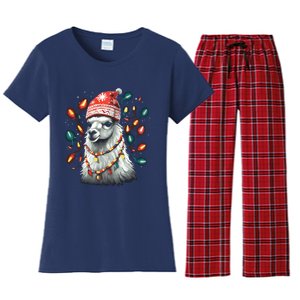 Festive Llama In Christmas Attire Women's Flannel Pajama Set