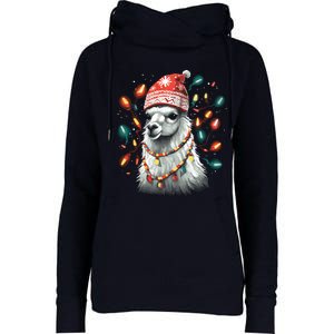 Festive Llama In Christmas Attire Womens Funnel Neck Pullover Hood