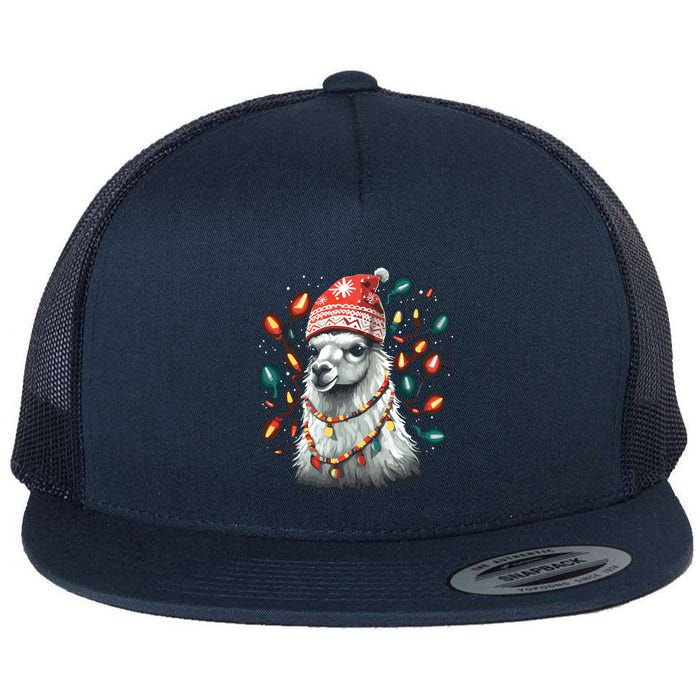 Festive Llama In Christmas Attire Flatbill Hat