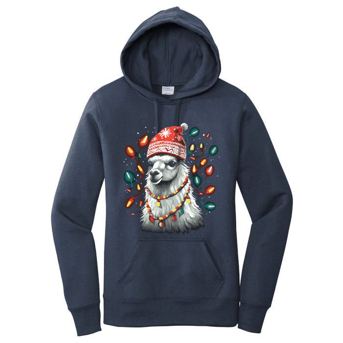 Festive Llama In Christmas Attire Women's Pullover Hoodie