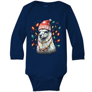 Festive Llama In Christmas Attire Baby Long Sleeve Bodysuit