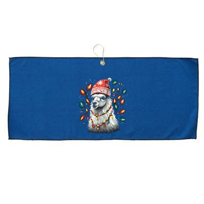 Festive Llama In Christmas Attire Large Microfiber Waffle Golf Towel