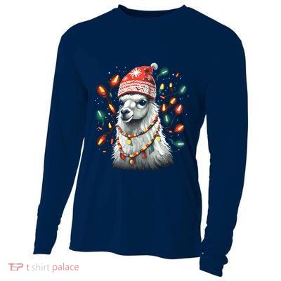 Festive Llama In Christmas Attire Cooling Performance Long Sleeve Crew