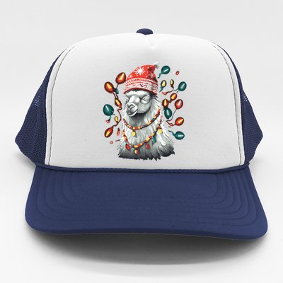 Festive Llama In Christmas Attire Trucker Hat