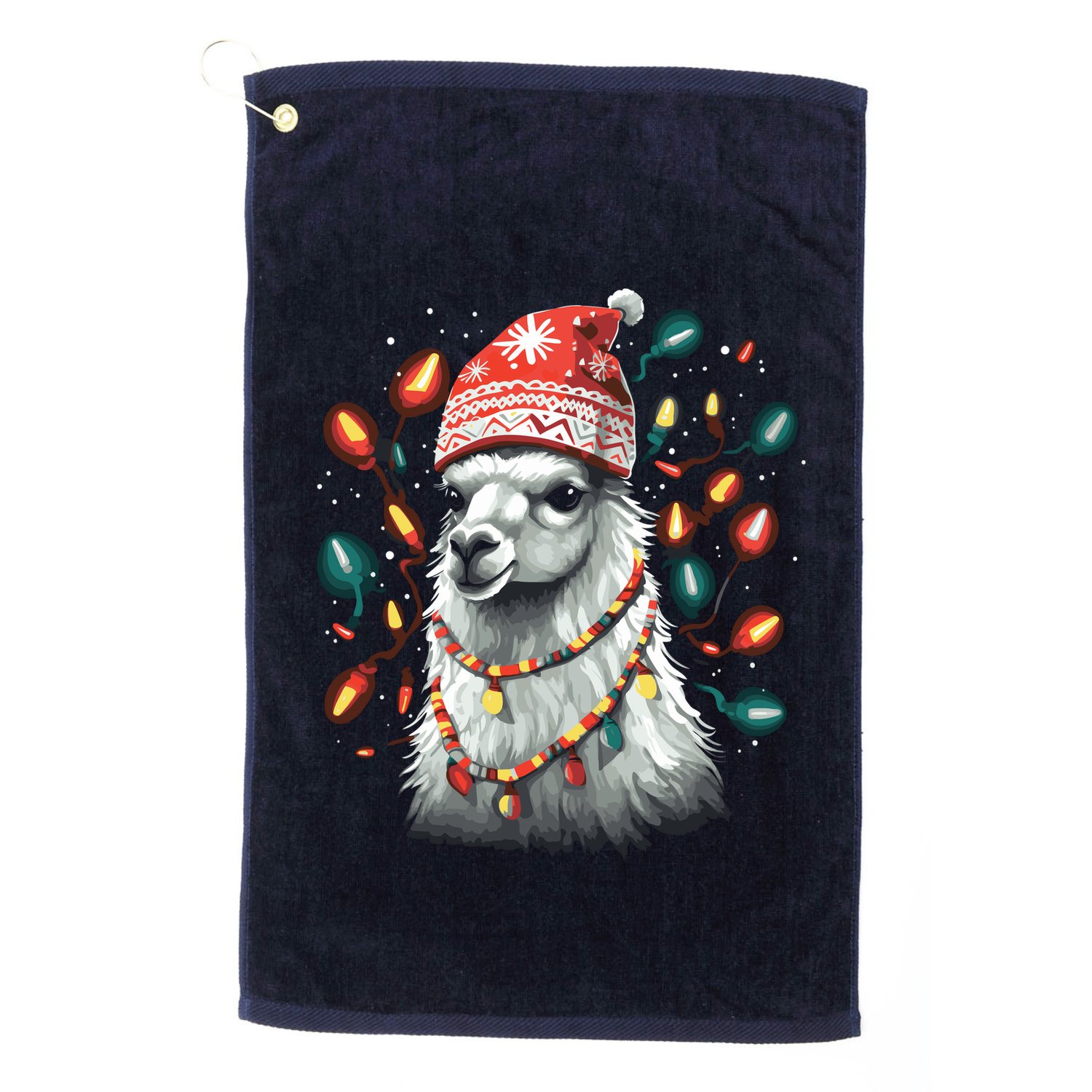 Festive Llama In Christmas Attire Golf Towel