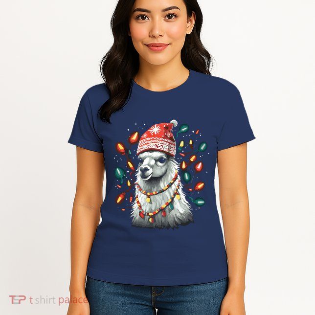 Festive Llama In Christmas Attire Womens T-Shirt