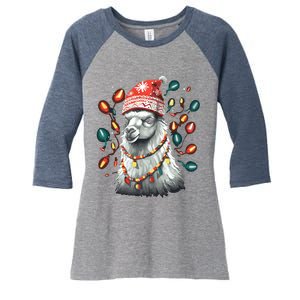 Festive Llama In Christmas Attire Women's Tri-Blend 3/4-Sleeve Raglan Shirt