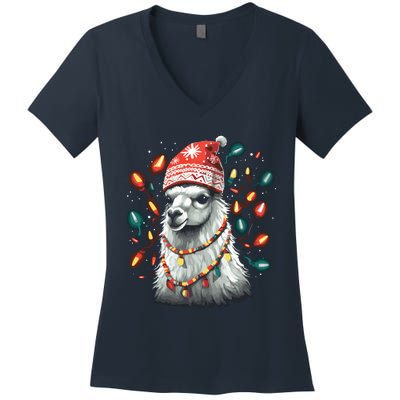 Festive Llama In Christmas Attire Women's V-Neck T-Shirt