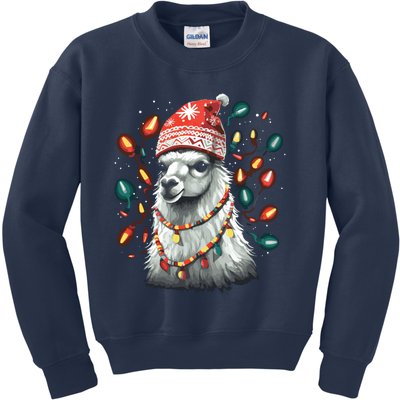 Festive Llama In Christmas Attire Kids Sweatshirt