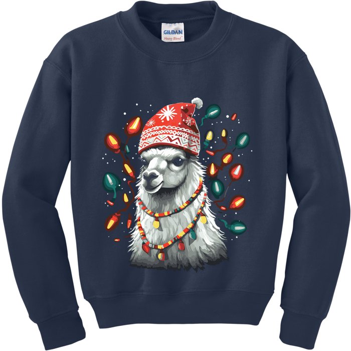 Festive Llama In Christmas Attire Kids Sweatshirt