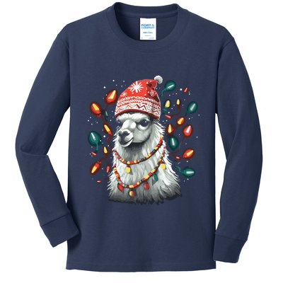 Festive Llama In Christmas Attire Kids Long Sleeve Shirt