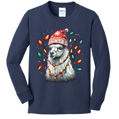 Festive Llama In Christmas Attire Kids Long Sleeve Shirt